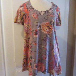 Style & Co. Short Sleeved Floral Assymetrical Hem T-Shirt PXL